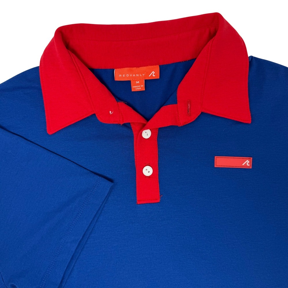 REDVANLY Mens Medium Performance Polo Shirt Blue Red Colorblock Stretch